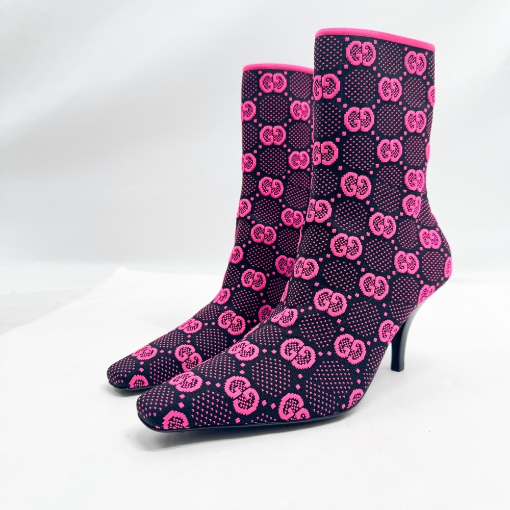 GUCCI Technical Jersey Knit GG Monogram Square G 75mm Ankle Boots🔥🔥🔥👀👀😳 - Picture 5 of 15